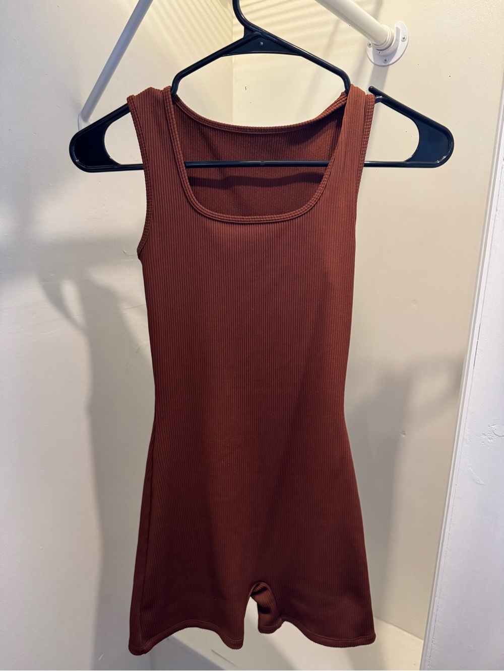 SHEIN Ribbed Tank Bodysuit Romper in Brown